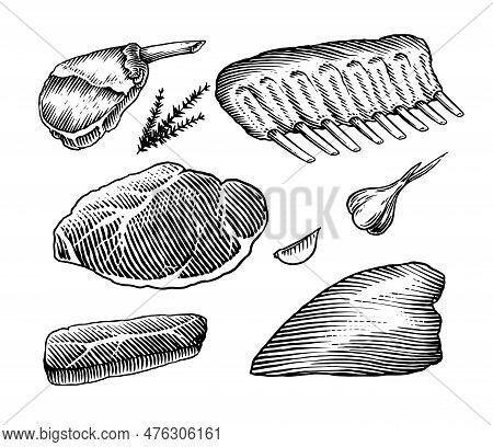 Red Meat Products. Veal Beef, Ribs, Bacon, Jamon, Mortadella, Lamb Beef Steak, Pork Sausage, Sirloin