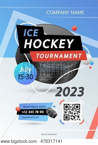 Ice Hockey Tournament Poster Template. Abstract Tennis Court Background With Colorful Ball. Stock Ve