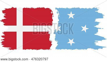 Federated States Of Micronesia And Denmark Grunge Flags Connection, Vector