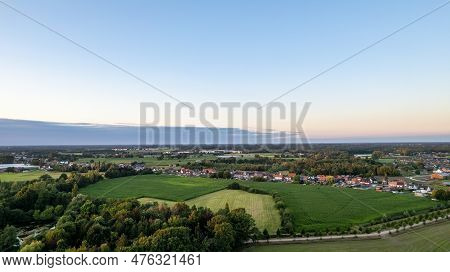 Aerial View With Drone Of The Beautiful City Turnhout In Belgium, Europe, As Seen From The Harbor. H