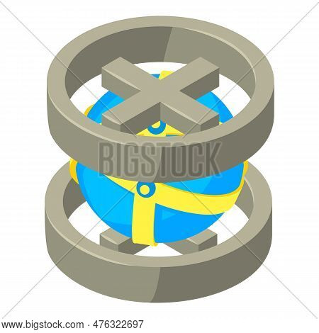 World Network Icon Isometric Vector. Globe Icon And Plus Sign Across Pole Icon. Global Technology, E