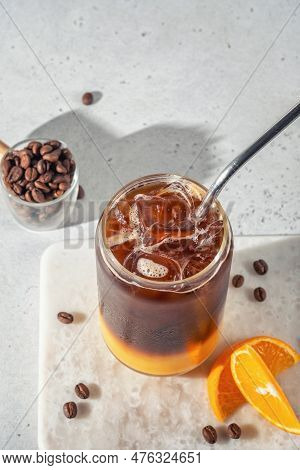 Bumble Coffee Mix With Orange Juice And Cold Brew Coffee With Ice. Summer Trendy Refreshing Coffee D