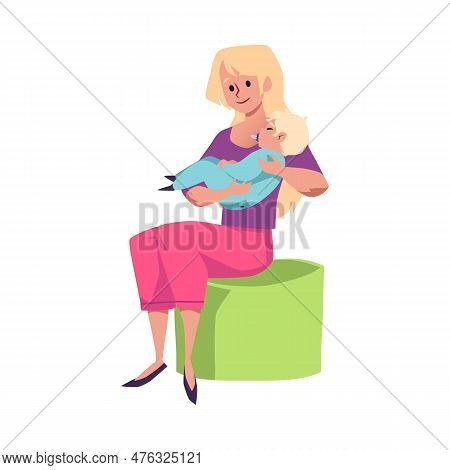 Mother Holding Sleeping Baby In Her Arms Flat Vector Illustration Isolated.