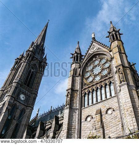 Catholic Cathedral In Ireland, Gothic Style. The Cathedral Church Of St Colman Known As Cobh Cathedr