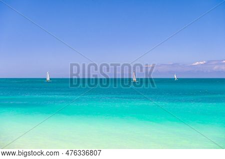 Seascape Summer Nature At Vacation With Yacht. Seascape Summer Nature With Turquoise Water. Photo Of