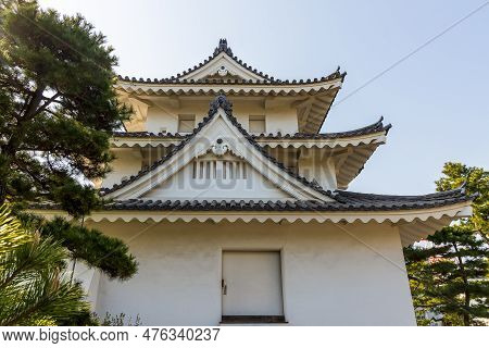 Takamatsu, Japan - March 30, 20023: Kitanomaru Tsukimi Yagura Turret (circa 1676) In Tamamo Park, Or