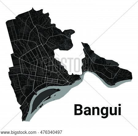 Bangui, Central African Republic Map. Detailed Black Map Of Bangui City Administrative Area. Citysca