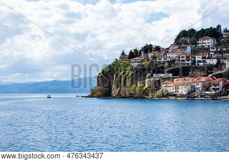 View Of Ohrid Lake, City Of Ohrid. Ohrid Is A Macedonian Resort And Famous Tourist Destination Under