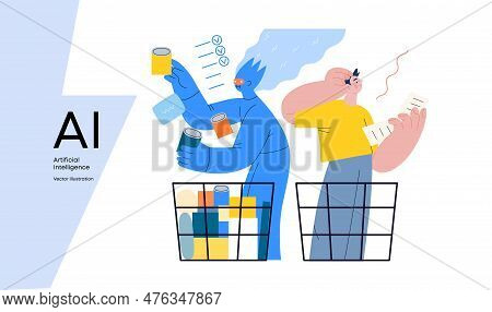 Artificial Intelligence, Shopping -modern Flat Vector Concept Illustration Of Ai Effectively Choosin