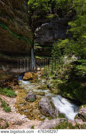Beautiful View Of Pericnik Waterfall In Slovenia