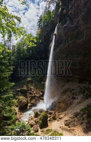 Beautiful View Of Pericnik Waterfall In Slovenia