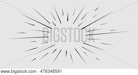 Black Radial Lines On Transparent Background. Boom, Burst, Explosion, Flash Rays Effect In Manga Com