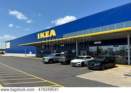 Canton, Mi, Usa - May 5 2023 : Ikea Store Front Entrance At The Canton, Michigan. Ikea Is The Swedis