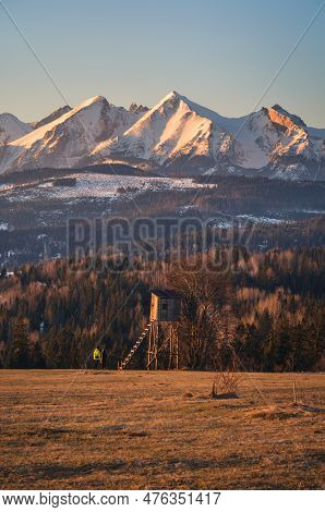 Charming Panorama Of The Polish Tatra Mountains In The Morning. View Of The Belianske Tatras From Th