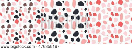 Abstract Seamless Pattern With Pink Spots. Set. Vector Doodle Illustration On White Background. Spot
