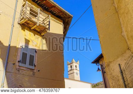 View Of The Vigolo Baselga Village, On A Clear Winter Day, Trentino, Northern Italy
