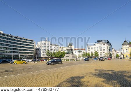 Sofia, Bulgaria. May 2023.  The Statue Of Tsar Osvoboditel In Narodno Sabranie Square In The City Ce