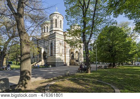 Sofia, Bulgaria. May 2023.  External View Of  St. Nikolay Sofiyski Orthodox Church In The City Cente