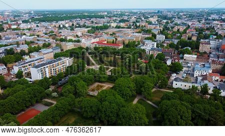 Riga Cityscape Spring Aerial Top View Video, Town, Latvia. Sunny Day Building Rooftops. Riga Skyline
