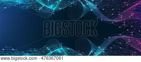 Quantum Computer Technologies Concept. Futuristic Blue Circuit Board Background Vector. Modern Techn