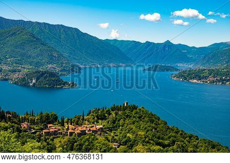 Lake Como, Photographed By Perledo, Showing Varenna, Bellagio, Castello Di Vezio, And Punta Balbiane