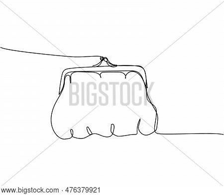 Vintage Coin Purse With Clasp One Line Art. Continuous Line Drawing Of Bank, Money, Finance, Financi