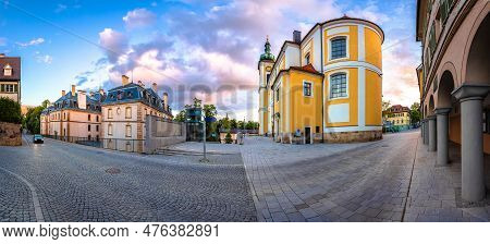 Source Of The Danube River In Donaueschingen Church And Historic Architecture Square View, Schwarzwa