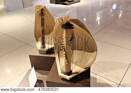 Jakarta, Indonesia-23 April 2023 : The Sasando Musical Instrument Is A Typical Indonesian Musical In