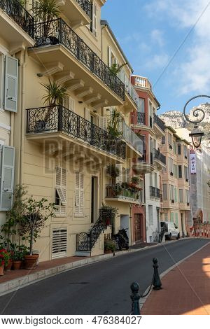 Monaco-ville, Monaco, April 20th 2023:- Streets In Monaco-ville, The Old Town Part Of The Principali