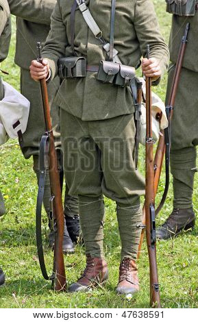 Gallio, Asiago, Vicenza, Italy. 7Th July, 2013, Historical Representation Battle With Soldiers Of Th
