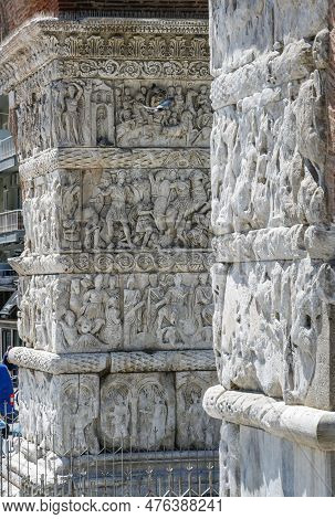 Pillar Of Arch Of Galerius, Sculptural Byzantie Marble Relief Showing Battles And Triumph, Historic 