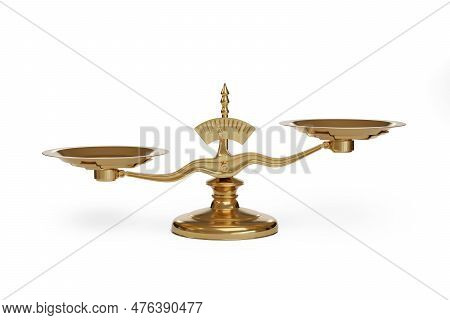 Golden Uneven Balance Scales Isolated On White Background. 3d Illustration.