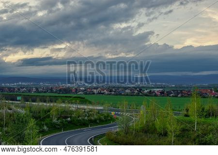 Chomutov, Czechia - April 23, 2023: View To City And Highway D7