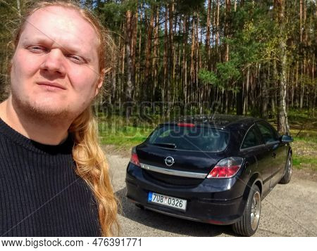 Stare Splavy, Czechia - April 26, 2023: Autoportrait With Car Of Opel Astra H