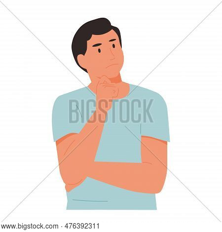 A Confused Man Thinks, Trying To Find A Sulution. Thinking About Question Or Solution Concept. Confu