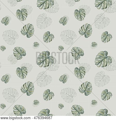 Tropical Leaves Seamless Pattern. Monstera Leaves Seamless Pattern. Monstera Leaves On Isolated Back