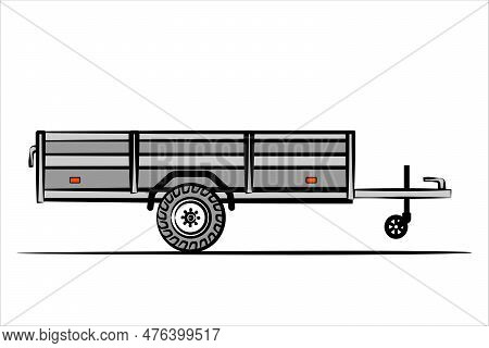 Open Car Trailer With Awning. Side View. Vector Illustration Isolated On White Background.