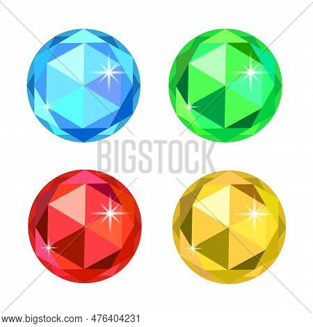 Colorful Gemstones Collection. Set Of Multicolored Diamonds. Precious Stone Vector Jewels. Vector Il