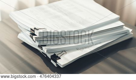 Closeup Office Table With Organized Stacked Papers, As The Concept Of Organized Document Management 