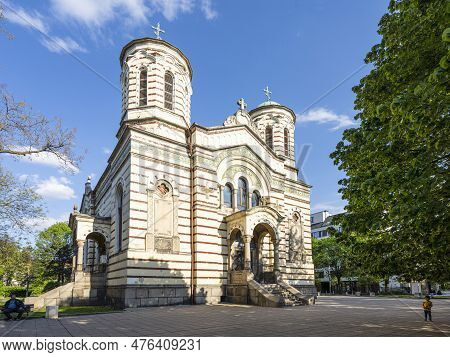 Sofia, Bulgaria. May 2023.  External View Of  St. Nikolay Sofiyski Orthodox Church In The City Cente