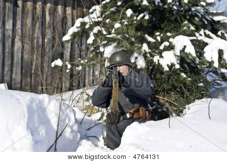 Vinterkrigen 1939-1940: Finsk soldat. Fokus på ansigt