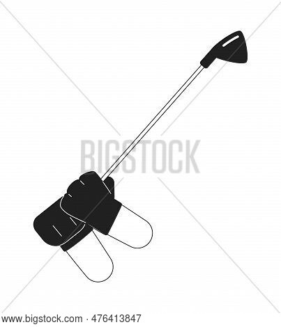 Golfer Hands Swinging With Golf Stick Monochromatic Flat Vector First View Hands
