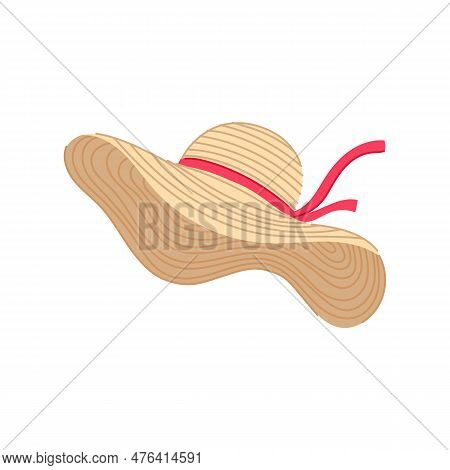 Brown Straw Hat Cartoon. Cap Protection, Fashion Summer Brown Straw Hat Sign. Isolated Symbol Vector