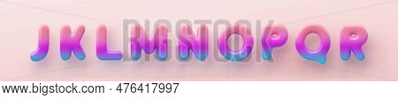 3d Colorful Gradient Letters J, K, L, M, N, O, P, Q And R A Glossy Surface On A Pink Background.