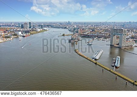 Aerial From The City Amsterdam At The Ij In The Netherlands
