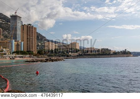 Monaco, Monaco, April 21st 2023:- A View Of The Larvotto Public Beach In Monaco