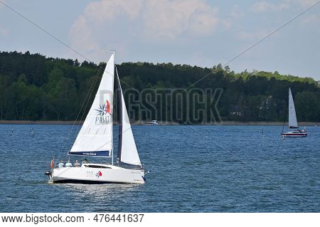 Mikolajki, Poland, July 12: Boats At Sniardwy Lake On July 12, 2020 At Mikolajki, Poland. Sniardwy I