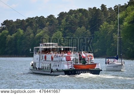 Mikolajki, Poland, July 12: Cruise Boat At Sniardwy Lake On July 12, 2020 At Mikolajki, Poland. Snia
