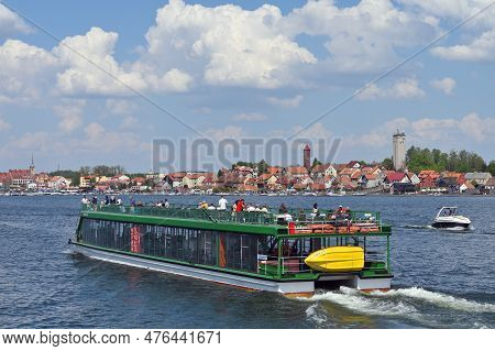 Mikolajki, Poland, July 12: Cruise Boat At Sniardwy Lake On July 12, 2020 At Mikolajki, Poland. Snia