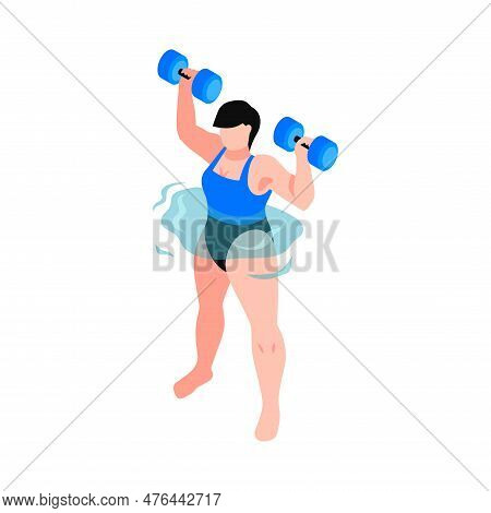 Isometric Aqua Aerobics Composition With Faceless Human Character Water Spot And Sport Equiment Vect